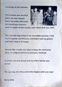 Letter of support from Bee Gee Barry Gibb